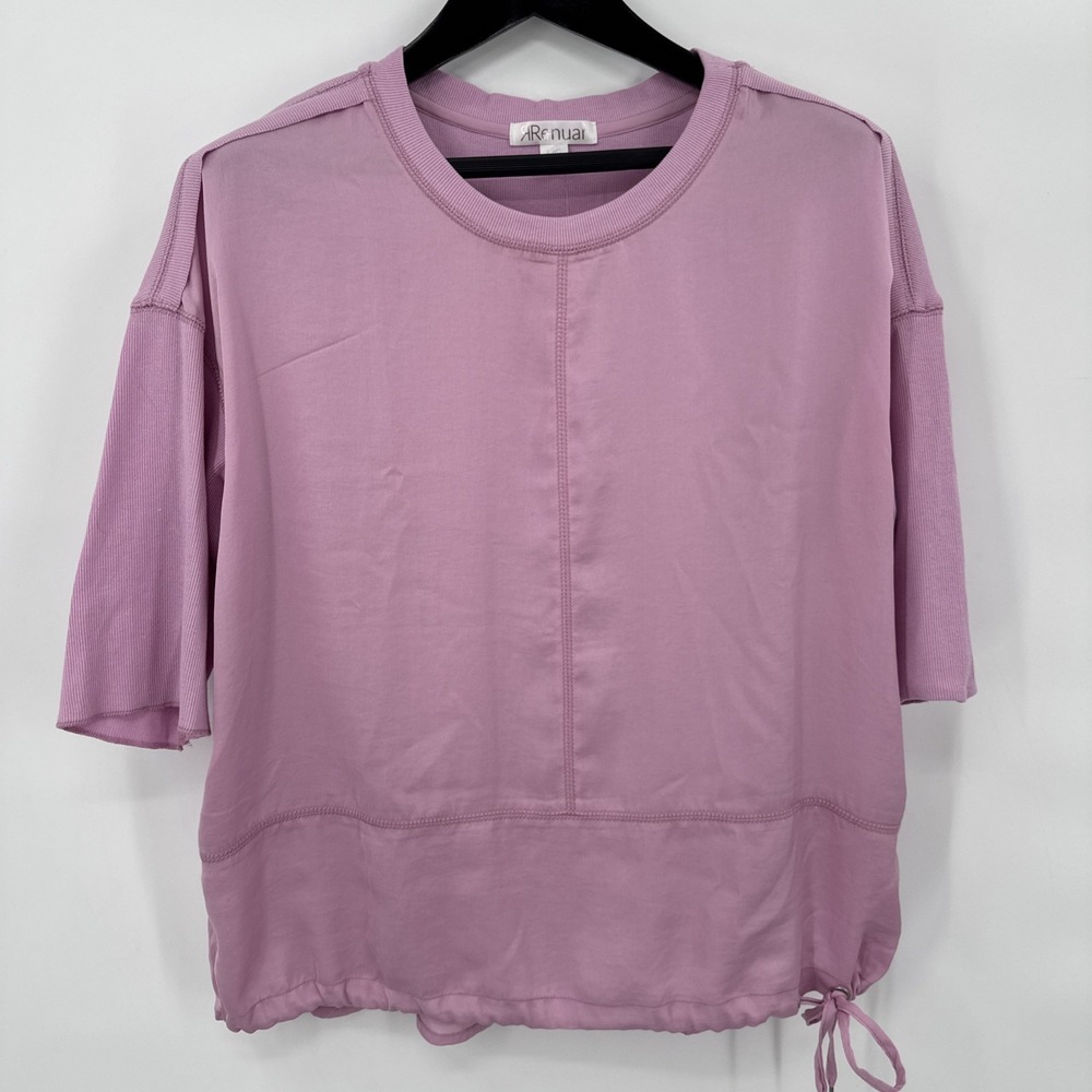 Renuar Pink W Top Sz L Casual Lightweight Pink/PurpleTie Waist Feminine Post Gym